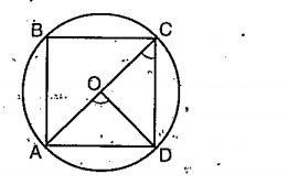 In the figure ABCD is a square. What is angleÁCD and angle AOD?