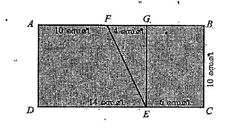 ABCD ഒരു ചതുരമാണ്, EFG ഒരു മട്ടത്രികോണവും. AFED,ECBF  എന്നീ ലംബകങ്ങളുടെ പരപ്പളവ് എത്രയാണ്?
