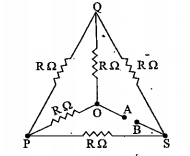 નીચે આપેલી આકૃતિમાં તેની દરેક ભુજાનો અવરોધ R છે, તો A અને B વચ્ચેનો સમતુલ્ય અવરોધ શોધો.
