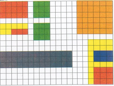 Count the number of squares of different colours and answer the questions given below. What is the ratio of red and green squares.