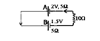 Two cells A and B ofe.m.f. 2V and 1.5V respectively, are connected as shown in figure through an external resistance 10 ohm. The internal resistance of each cell is 5 ohm. The potential difference E(A) and E(B)  across the terminals of the cells A and B respectively are