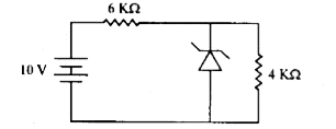 What will be the current flowing through the 6 KΩ resistor in the circuit shown, where the breakdown voltage of the zener is 6V?