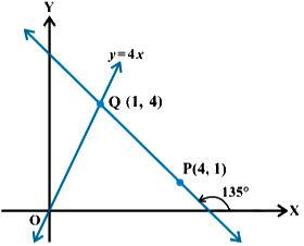 बिंदु P (4 ,1 ) से रेखा 4x -y =0  कि दुरी उस रेखा के अनुदिश ज्ञात कीजिए जो धन x -अक्ष से 135 ^(@)  का कोण बनाती है ।