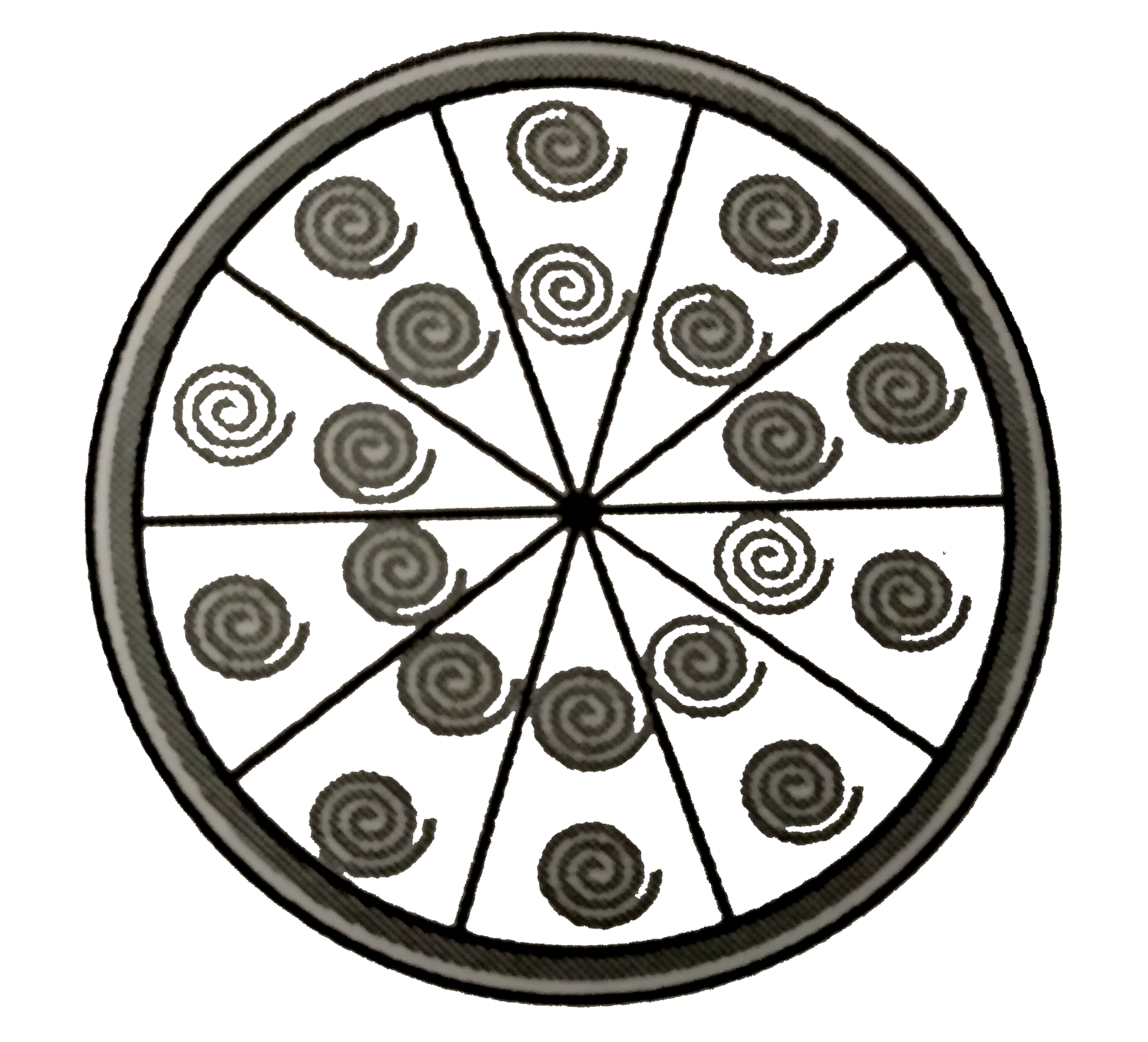 एक वृत्ताकार ब्रूच को चांदी के तार से बनाया जाता है जिसका व्यास 35 मिमी है। तार को वृत्त के 5 व्यासों को बनाने में भी प्रयुक्त किया गया है जो उसे 10 बराबर त्रिज्यखंडों मे विभाजित करता है जैसा कि आकृति में दर्शाया गया है। तो ज्ञात कीजिए   (i)  कुल वांछित चांदी के तार की लंबाई   (ii)  ब्रूच के प्रत्येक त्रिज्यखंड का क्षेत्रफल