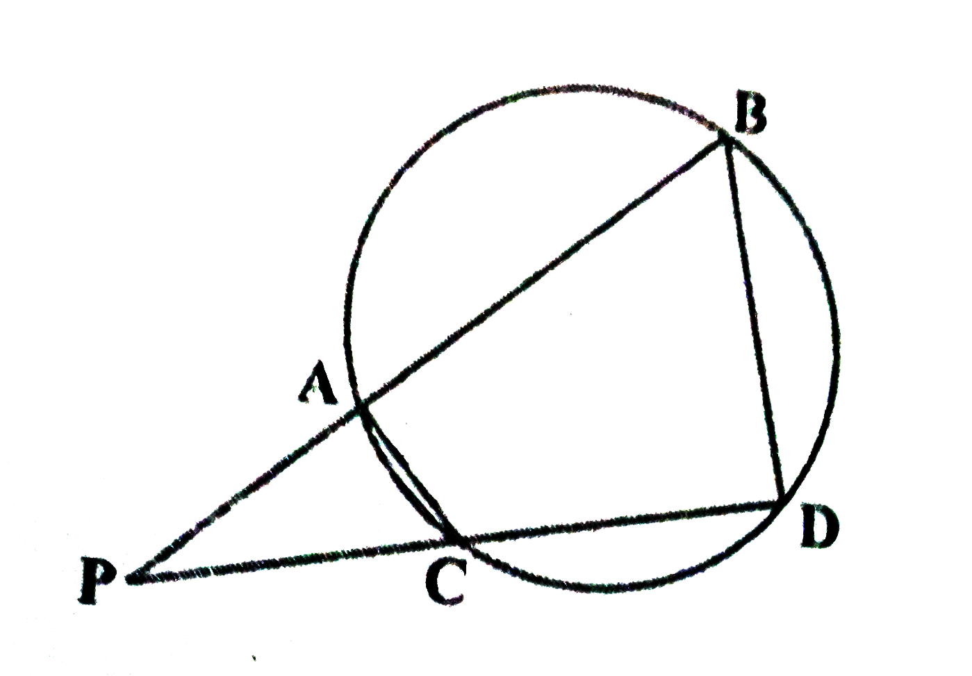 In  Figure two chords AB and CD of a circle intersect each other at the point P  (when produced) outside the circle. Prove that (i)  DeltaP A C~ DeltaP D B  (ii) P A * P B = P C * P D