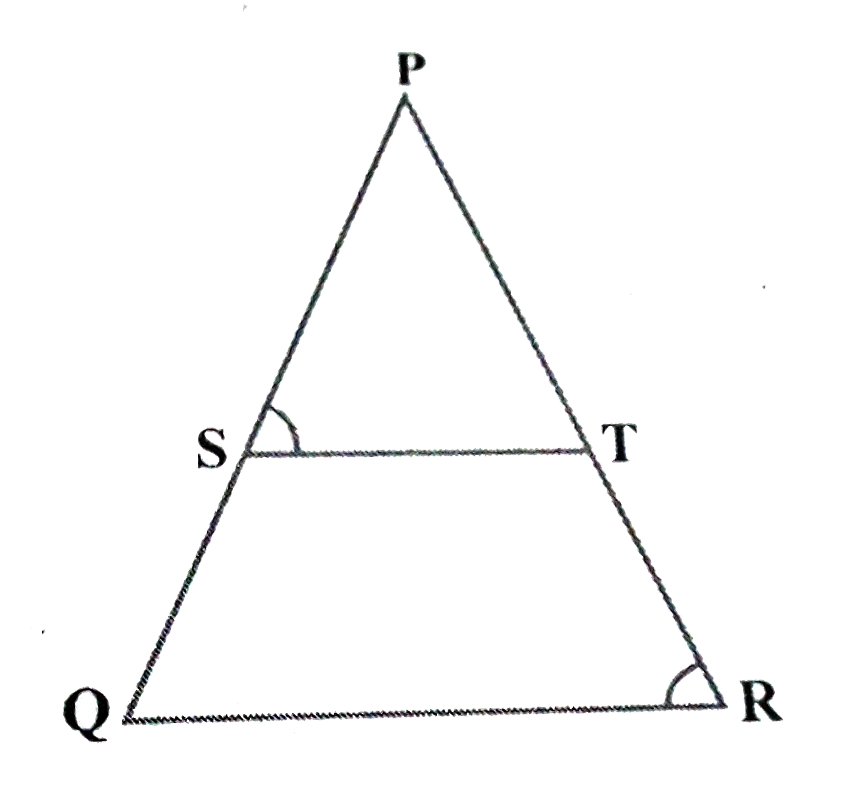 आकृति 6 .16 में (PS)/(SQ)=(PT)/(TR) है तथा anglePST=angle PRQ है सिद्ध कीजिए कि DeltaPQR एक समद्विबाहु त्रिभुज है