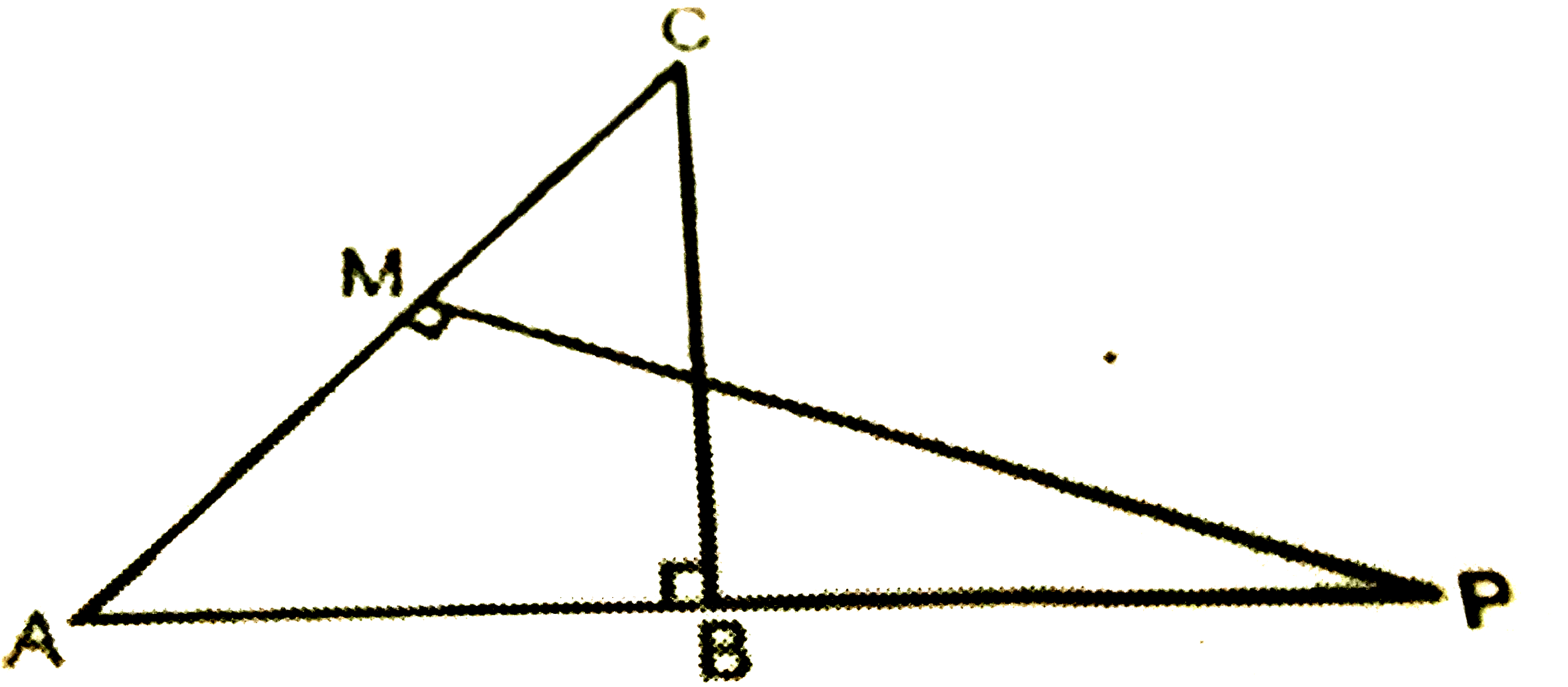 दी  गई  आकृति  में  ABC  और  AMP  दो  समकोण  त्रिभुज   है  , जिनके  कोण  B  और  M  समकोण  हैं । सिद्ध  कीजिए  कि :        (i)  DeltaABC~DeltaAMP       (ii)   (CA)/(PA)=(BC)/(MP).