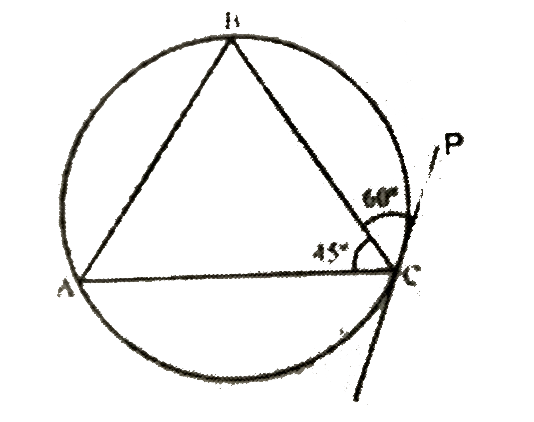 चित्र में CP वृत्त की स्पर्श रेखा है। यदि anglePCB=60^(@)