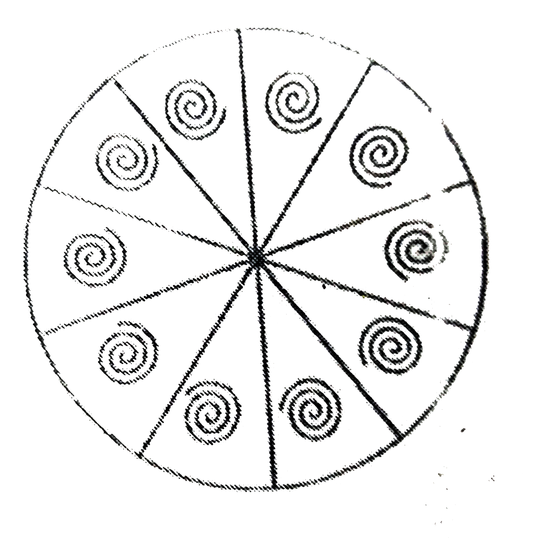 एक वृत्ताकार ब्रूच को चाँदी के तार से बनाया जाना है जिसका व्यास 35  मिमी है। तार को वृत्त के 5 व्यासो को बनाने में भी प्रयुक्त किया गया है जो उसे 10 बराबर त्रिज्याखण्डों में विभाजित करता है जैसा की आकृति में दर्शाया गया है। तो ज्ञात कीजिए :      (i) कुल वांछित चाँदी के तार की लम्बाई   (ii) ब्रूच के प्रत्येक तीज्यखण्ड का क्षेत्रफल।
