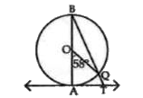 In the figure, AB is the diameter of a circle with centre O and AT is a tangent. If |AOQ=58^(@), find |ATQ.