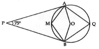 In the given figure, O is the centre of the circle. Determine |AQB and |AMB, if PA and PB are tangents and |APB=75^(@).