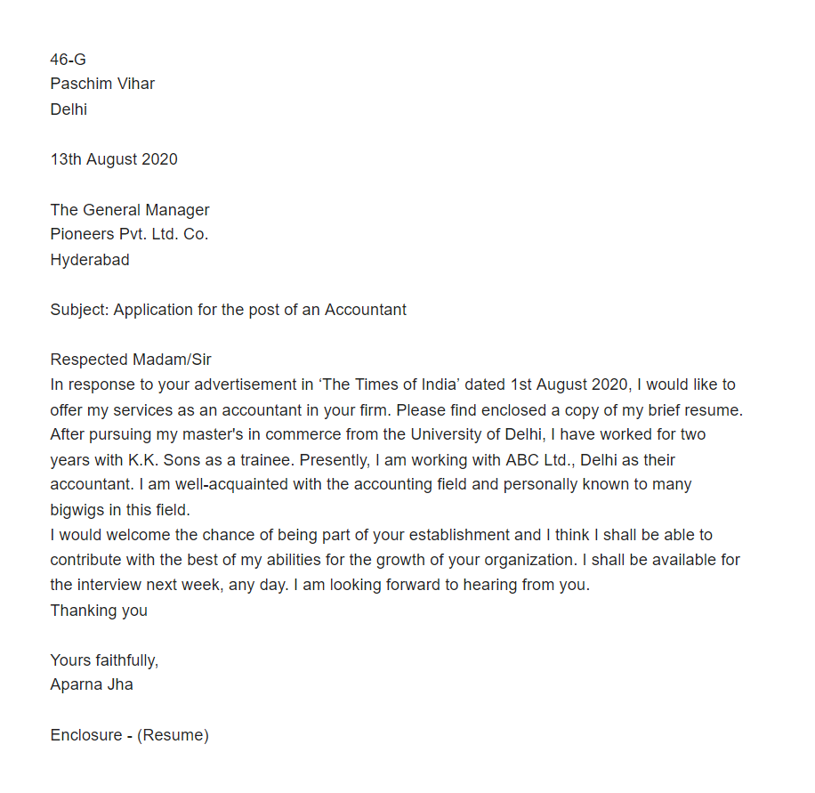 Draft an application for the post of an accountant in Pioneers (Pvt.)