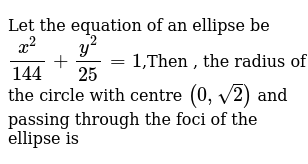 Let The Equation Of An Ellipse Be X 2 144 Y 2 25 1 Th