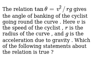 The Relation Tan Theta V 2 R G Gives The Angle Of Banking O