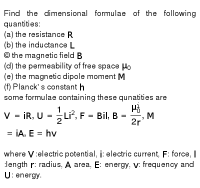 Find The Dimensional Formulae Of The Following Quantities A T