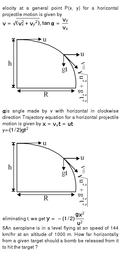 Elocity At A General Point P X Y For A Horizontal Projectile