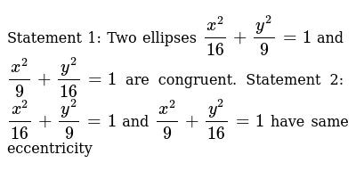 Statement 1 Two Ellipses X 2 16 Y 2 9 1 And X 2 9 Y 2 16 1