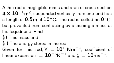 A Thin Rod Of Negligible Mass And Area Of Cross Section 4 Xx 1