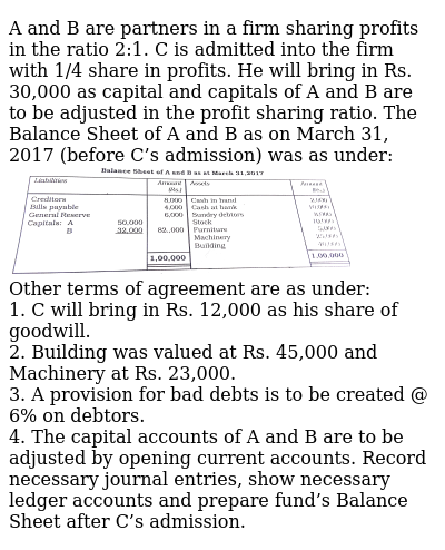 A And B Are Partners In A Firm Sharing Profits In The Ratio 2 1 C