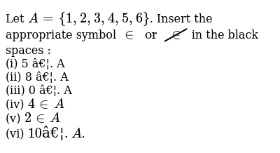 Let A 1 2 3 4 5 6 Insert The Appropriate Symbol In Or Cancel