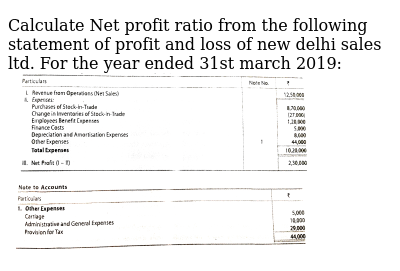 Calculate Net Profit Ratio From The Following Statement Of Profit