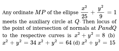 Any Ordinate M P Of The Ellipse X 2 25 Y 2 9 1 Meets The