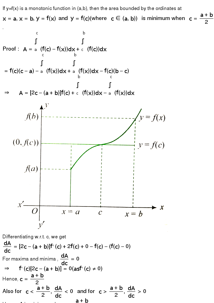 If Y F X Is A Monotonic Function In A B Then The Area Bounded