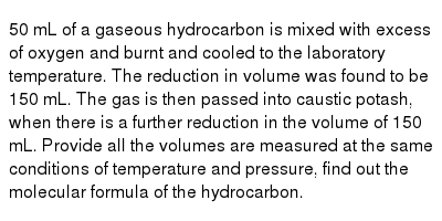 10cm3 Of An Unknown Hydrocarbon Was Sparked With 100cm3 Of Oxygen