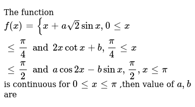 The Function F X X Asqrt2 Sinx 0 X Pi 4 And 2x Cotx B Pi