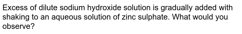 Excess of dilute sodium hydroxide solution is gradually added with shaking to an aqueous solution of zinc sulphate. What would you observe?