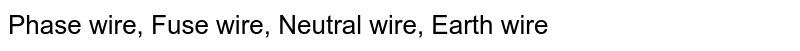 Phase wire, Fuse wire, Neutral wire, Earth wire