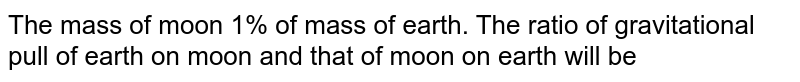 The mass of moon 1% of mass of earth. The ratio of gravitational pull of earth on moon and that of moon on earth will be