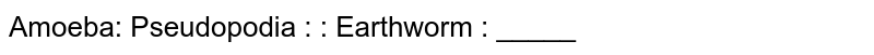 Amoeba: Pseudopodia : : Earthworm : _____