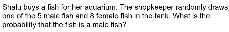 Shalu buys a fish for her aquarium. The shopkeeper randomly draws one of the 5 male fish and 8 female fish in the tank. What is the probability that the fish is a male fish?