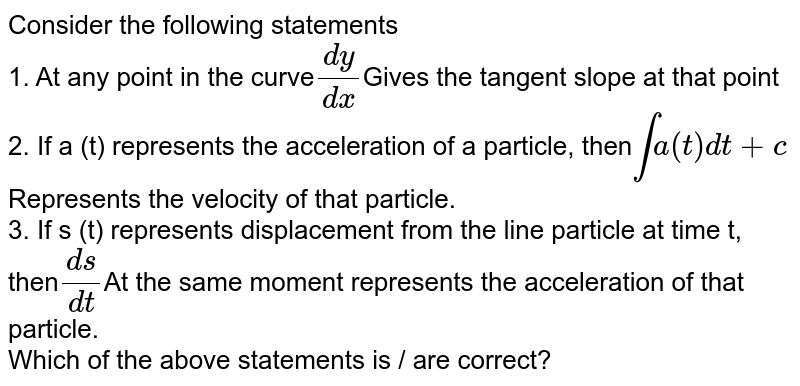 Consider the following statements: 1. dx/dy at a point on the curv