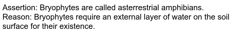 Assertion: Bryophytes are called asterrestrial amphibians. Reason: Bryophytes require an external layer of water on the soil surface for their existence.