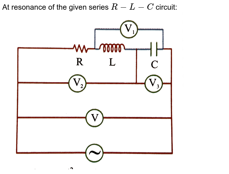 At resonance of the given series `R-L-C` circuit: <br> <img src="https://d10lpgp6xz60nq.cloudfront.net/physics_images/NAR_PHY_XII_V04_C02_E01_207_Q01.png" width="80%">