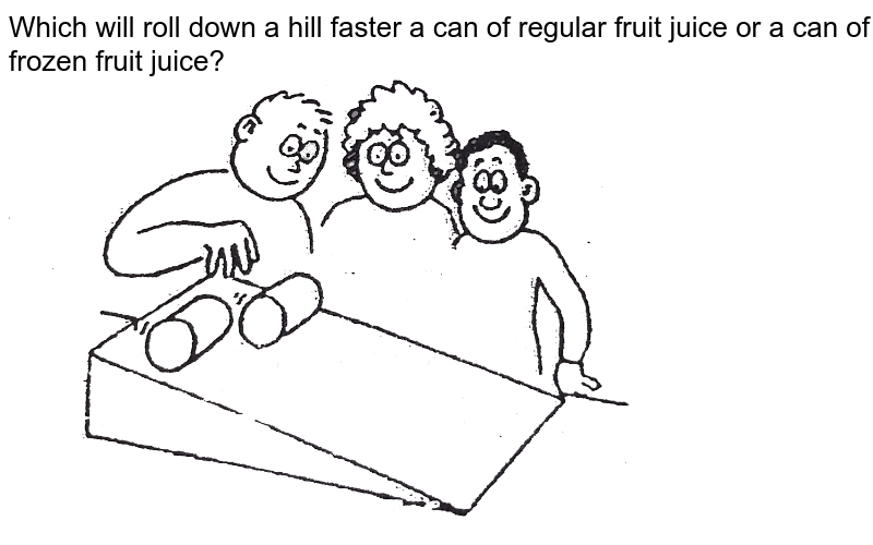 Which will roll down a hill faster a can of regular fruit juice or a can of frozen fruit juice?