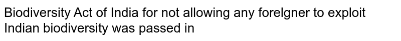 Biodiversity Act of India for not allowing any forelgner to exploit Indian biodiversity was passed in