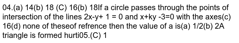 If a circle passes through the points of intersection of the lines  `2x-y+ 1 = 0 and x+lambday -3=0` with the axes of reference then the value of `lambda` is