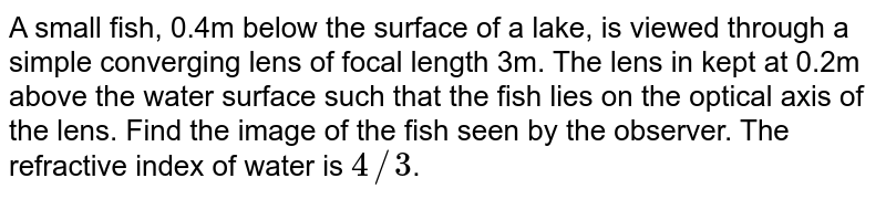 A small fish 4cm below the surface of a lake is viewed through a