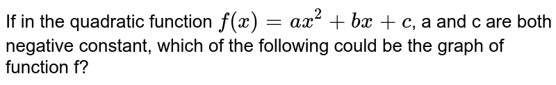 If in the quadratic function f(x)=ax^(2)+bx+c , a and c are both negative constant, which of the following could be the graph of function f?