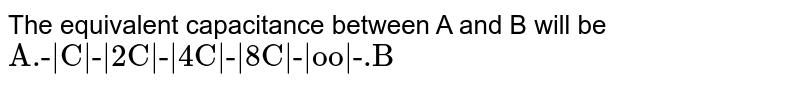 The equivalent capacitance between A and B will be "A.-|C|-|2C|-|4C|-|8C|-|oo|-.B"