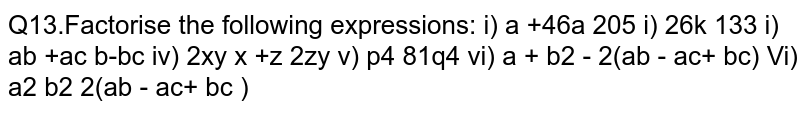Factorize The Following Expressions A 2 B 2 2 Ab Ac