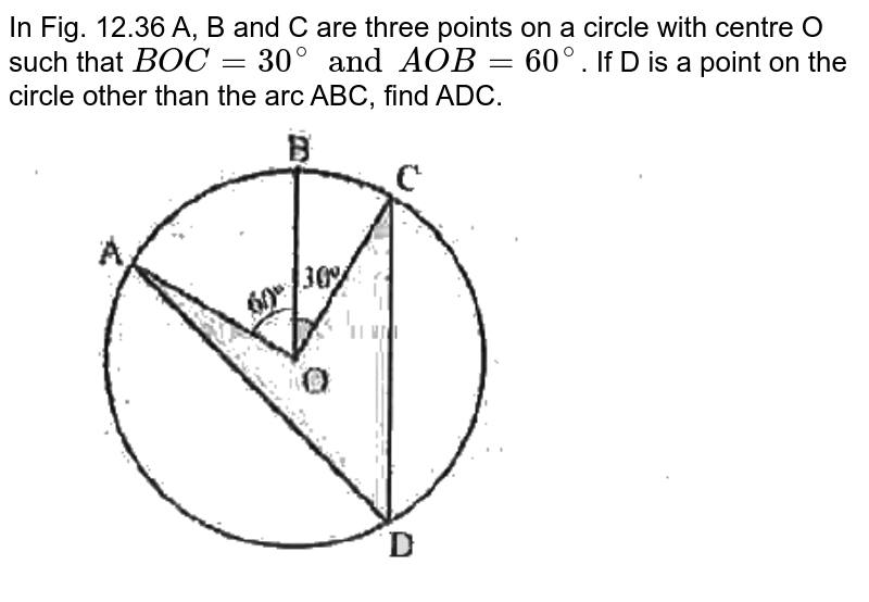 In the figure A B and C are three points on a circle with centre