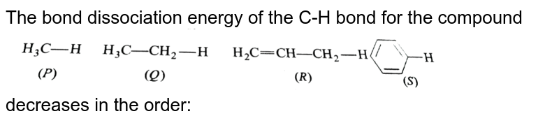 The bond dissociation energy of the C-H bond for the compound decreases in the order: