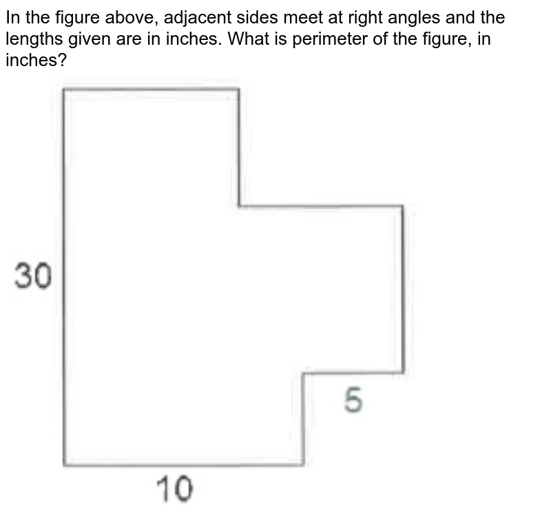 In the figure above, adjacent sides meet at right angles and the lengths given are in inches. What is perimeter of the figure, in inches?