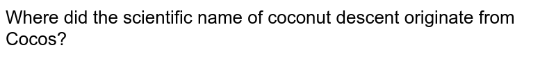 Where did the scientific name of coconut descent originate from Cocos?