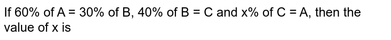If 60% of A = 30% of B, 40% of B = C and x% of C = A, then the value of x is