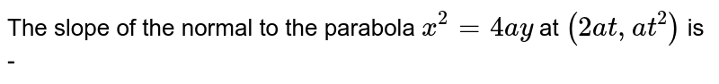 The slope of the normal to the parabola `x^(2)= 4ay`  at   
` (2at, at^(2))` is -